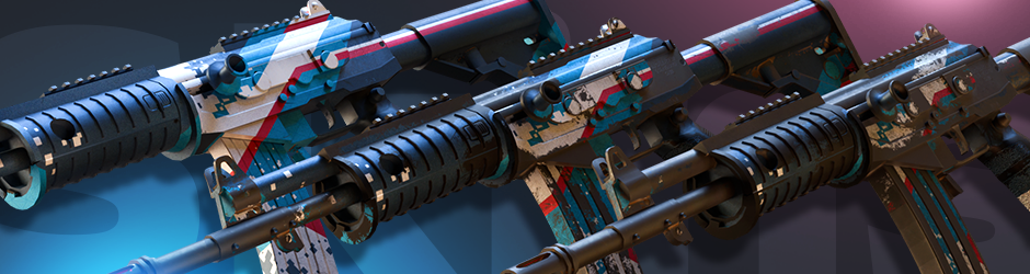 Galil AR | Rocket Pop skin showing varying levels of wear: perfect condition, noticeable damage, and extreme wear with almost no color remaining.