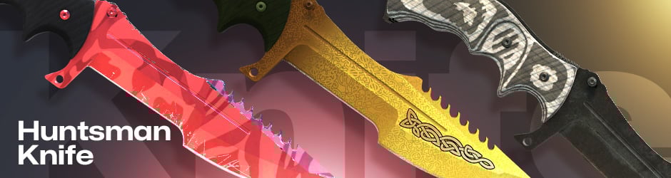Huntsman Knife shown here, a tactical option in CS2/CS:GO knife types with a large combat blade