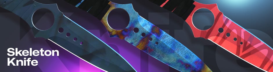 Skeleton Knife shown here, part of CS2/CS:GO knife types with unique grip and flip animations