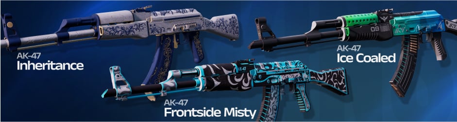 The AK-47 blue skins in CS2, like Inheritance, Frontside Misty, and Ice Coaled, offer a variety of elegant, vibrant designs combining blue with other complementary colors for standout aesthetics.