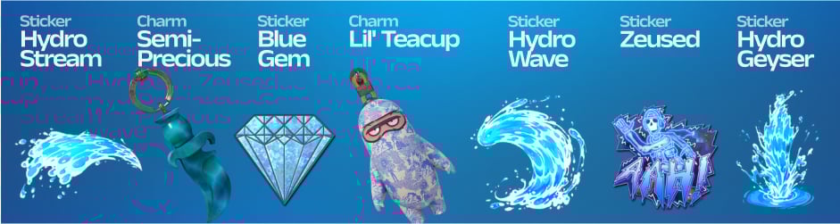 Enhance your blue skins in CS2 with accessories like the Semi-Precious Knife Charm, Lil' Teacup Charm, and blue-themed stickers like Blue Gem and Hydro Wave for extra flair.