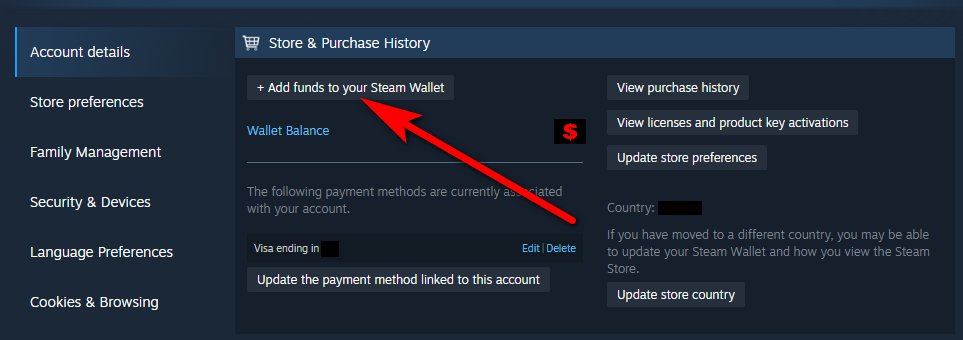 Add funds to your Steam Wallet