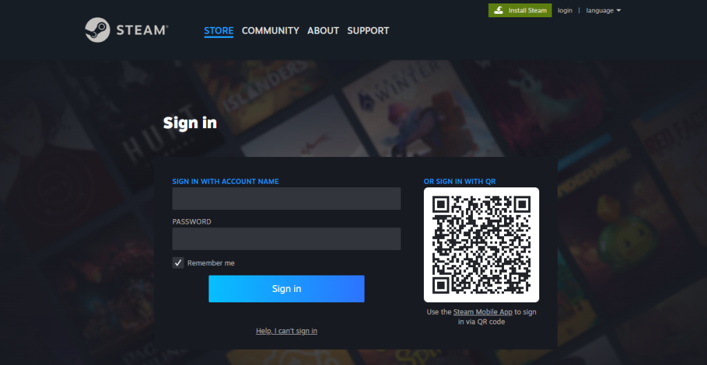 Log in to your Steam account