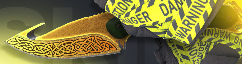 A combination of Hand Wraps CAUTION! and Gut Knife Lore