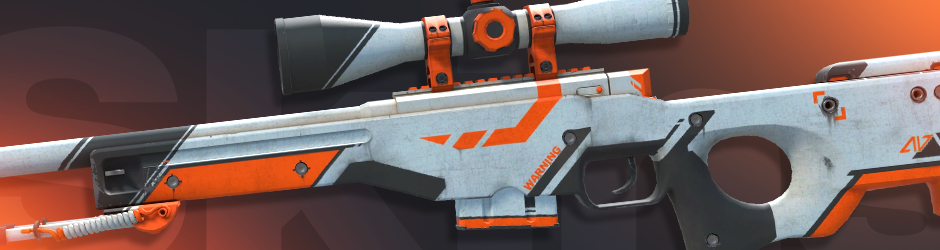 AWP Asiimov with a bold white and orange sci-fi design, a classic CS2 orange skin