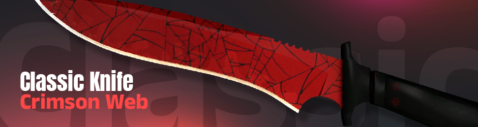Classic Knife CS2 in the Crimson Web finish, designed with a dark red blade overlaid by a black spiderweb pattern