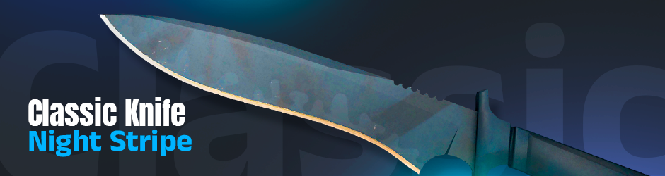 Classic Knife CS2 version in the Night Stripe skin, showing a dark blue blade with subtle diagonal striping