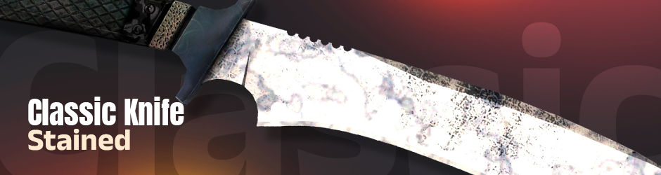 CS2 Classic Knife with the Stained finish, displaying a blade marked by gray and silver blotches resembling tarnished metal