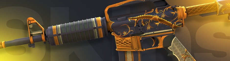 M4A1-S | Golden Coil featuring golden serpent artwork, a flashy yellow skin in CS2