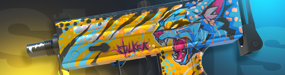 MAC-10 | Stalker in yellow hazard stripes and dark detailing, unique among yellow CS2 skins