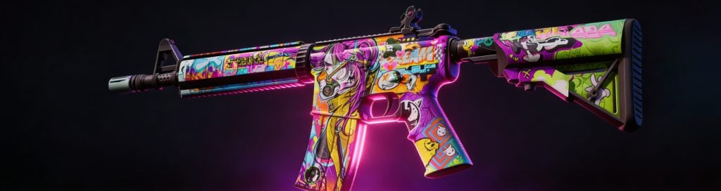 M4A4 | In Living Color belongs to the all covert skins CS2 category with a vibrant street-art theme