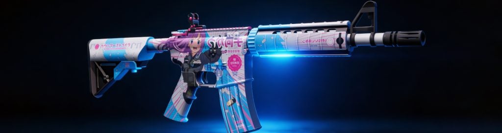 M4A4 | Temukau is one of the best-looking CS2 covert skins with anime-inspired artwork